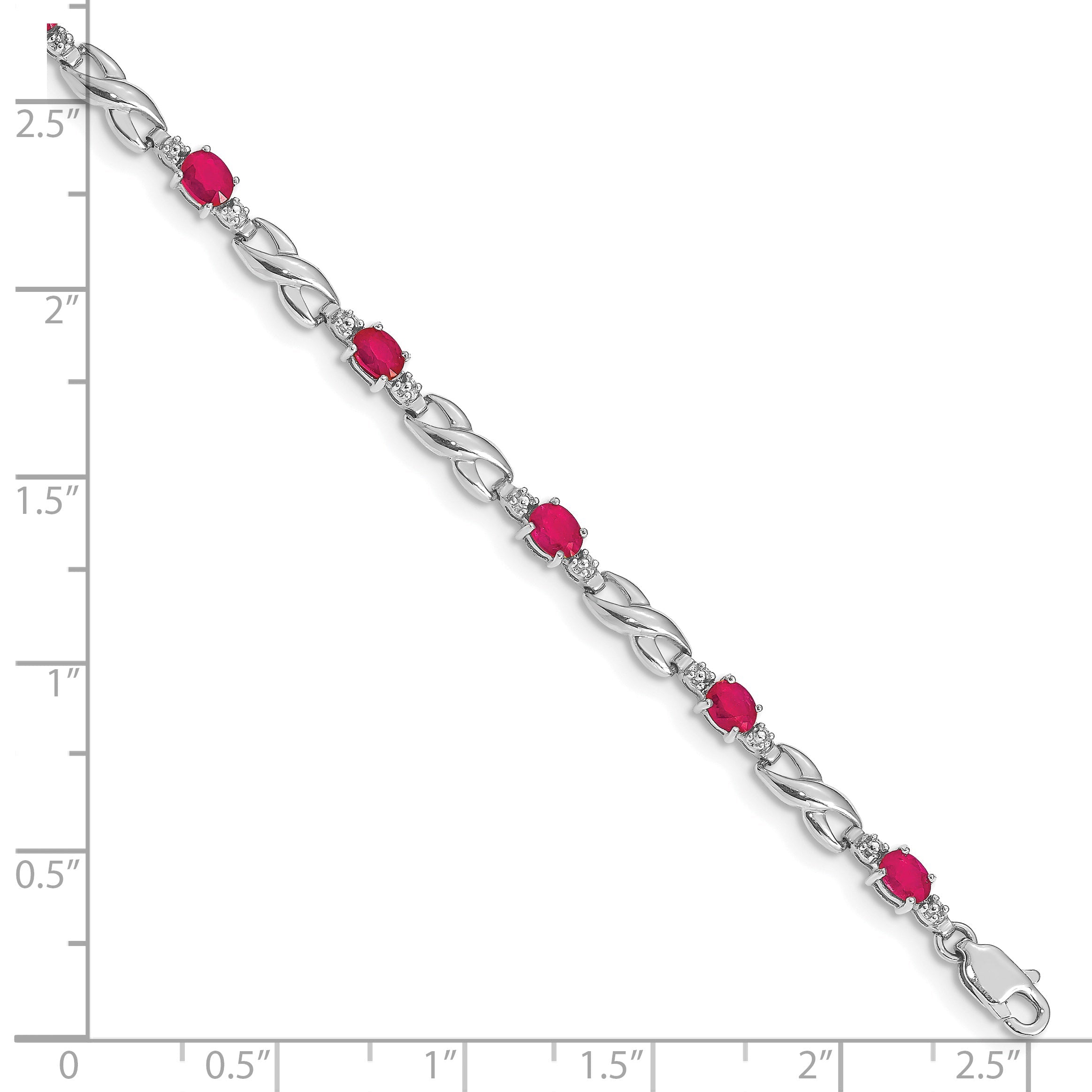 10K White Gold Diamond And Composite Ruby Bracelet