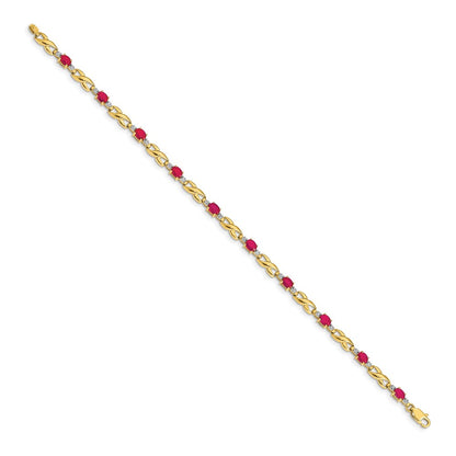 10K Yellow Gold Diamond And Composite Oval Ruby Bracelet
