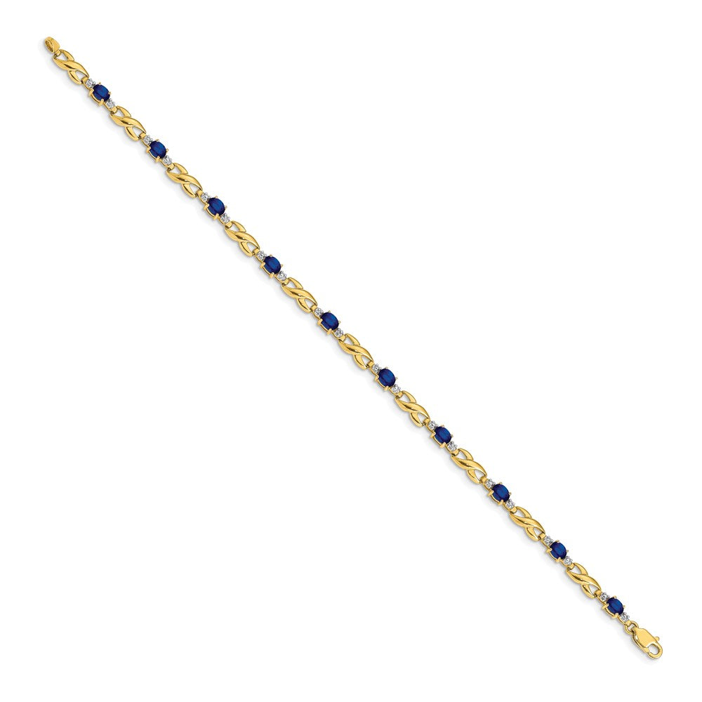 10K Yellow Gold Diamond And Oval Sapphire Bracelet
