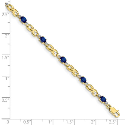 10K Yellow Gold Diamond And Oval Sapphire Bracelet