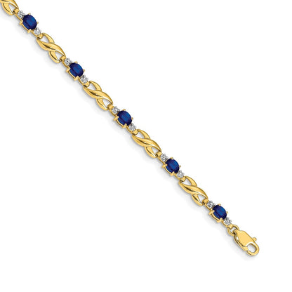 10K Yellow Gold Diamond And Oval Sapphire Bracelet