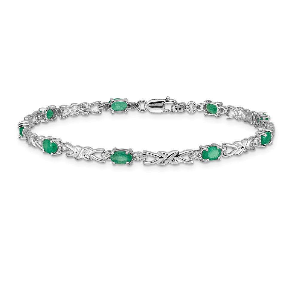 14k White Gold Natural Diamond and Emerald Bracelet