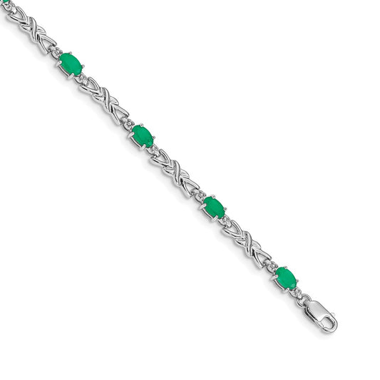 14k White Gold Natural Diamond and Emerald Bracelet