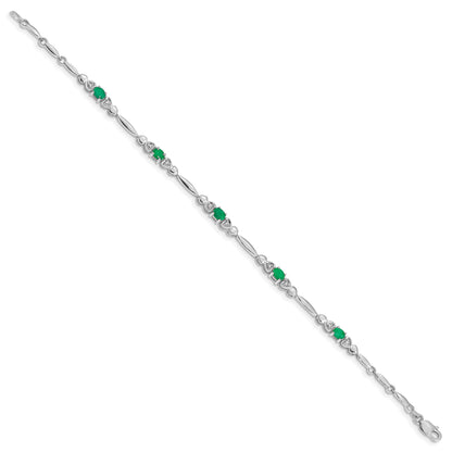 10K White Gold Diamond And Emerald Bracelet
