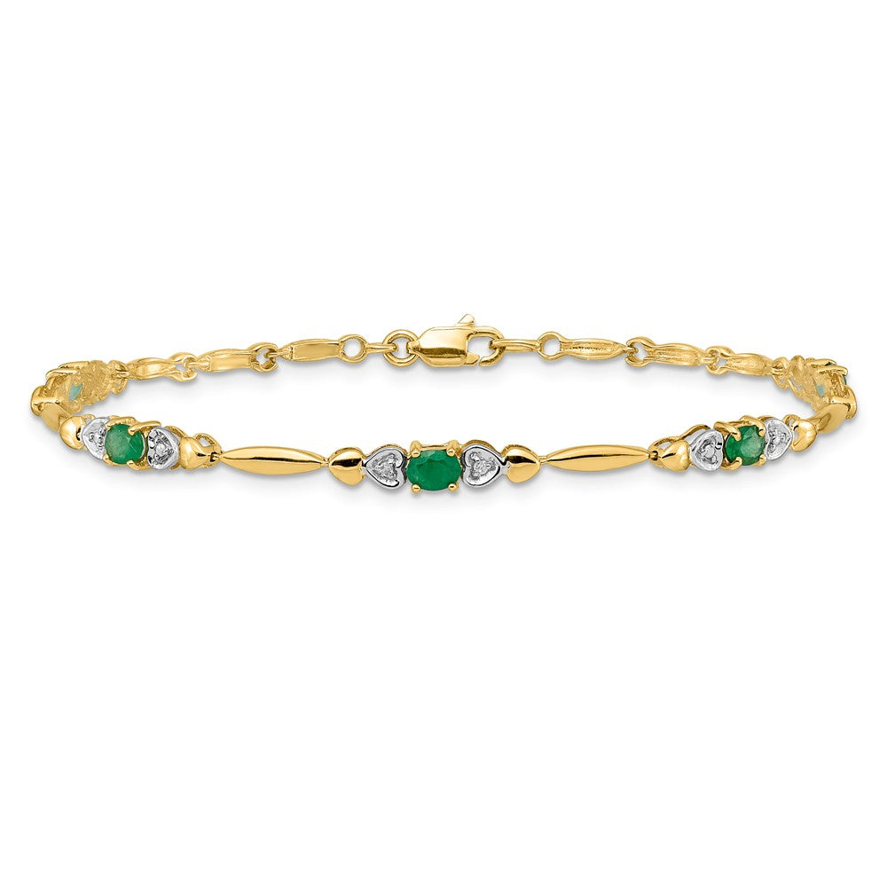10K Yellow Gold Diamond And Emerald Bracelet