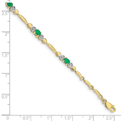 10K Yellow Gold Diamond And Emerald Bracelet