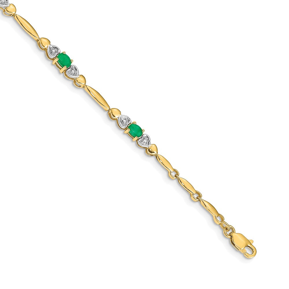 10K Yellow Gold Diamond And Emerald Bracelet