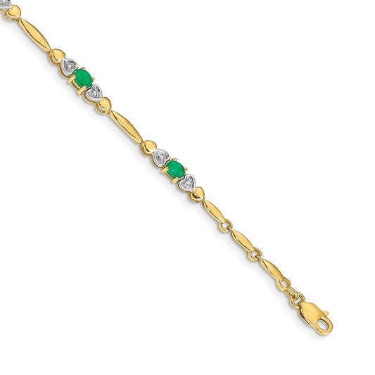 10K Yellow Gold Diamond And Emerald Bracelet