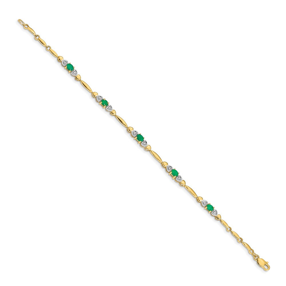 14k Yellow Gold Natural Diamond and Emerald Bracelet