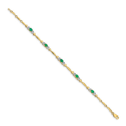 14k Yellow Gold Natural Diamond and Emerald Bracelet