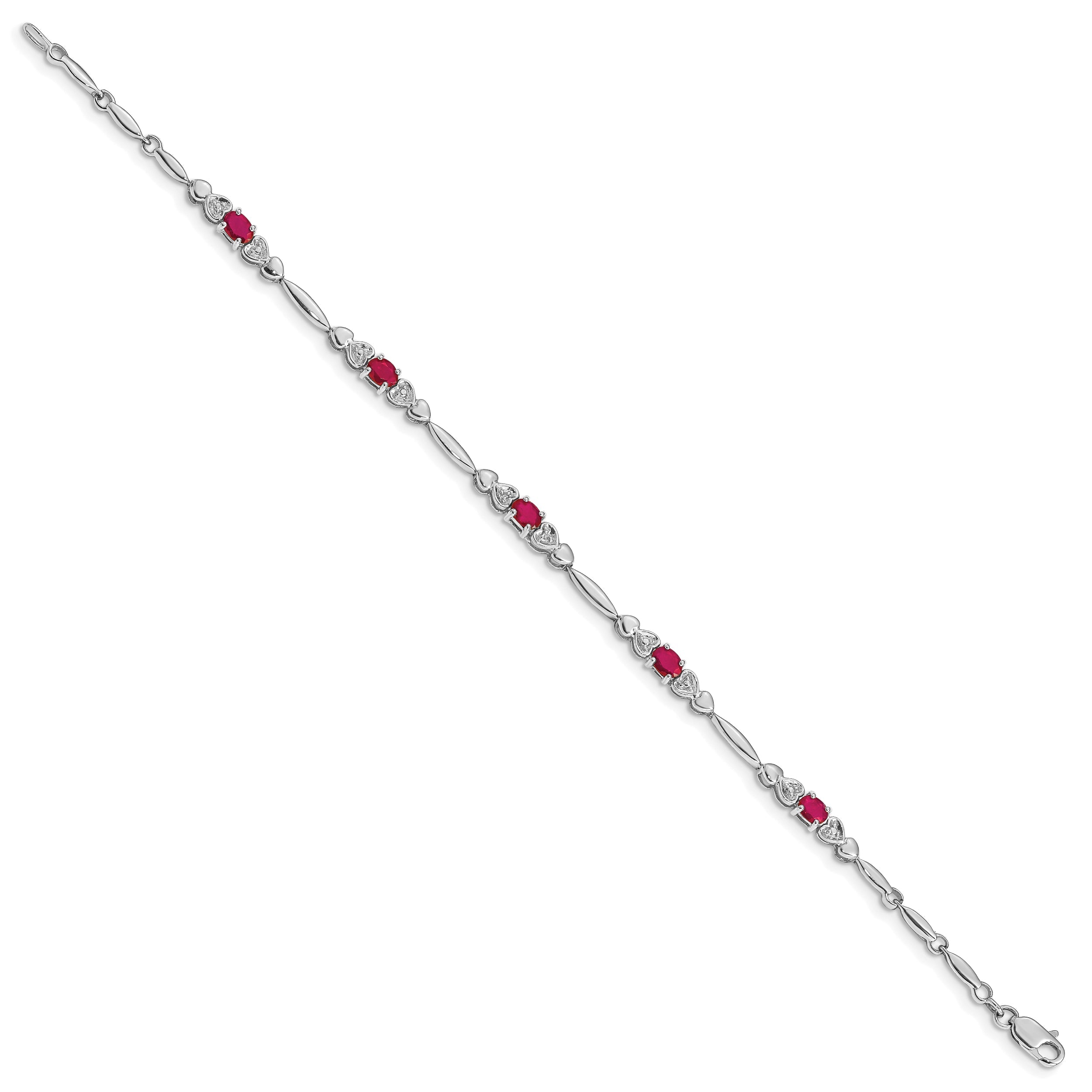 10K White Gold Diamond And Ruby Bracelet