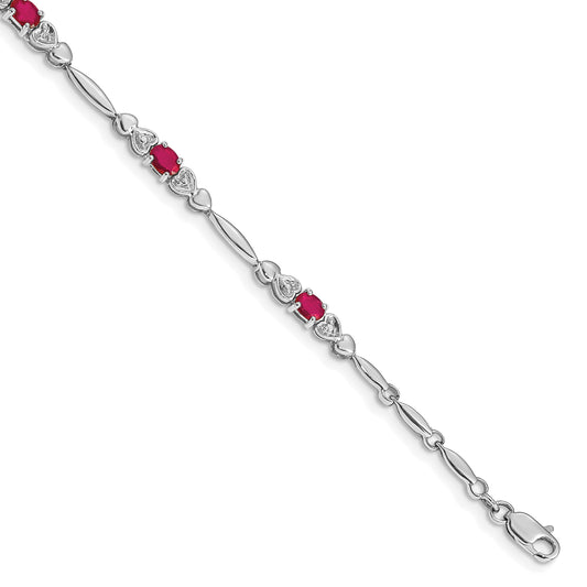 10K White Gold Diamond And Ruby Bracelet