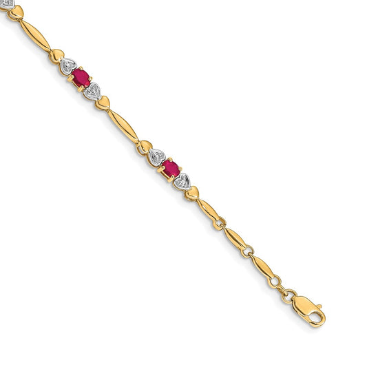 10K Yellow Gold Diamond And Ruby Bracelet