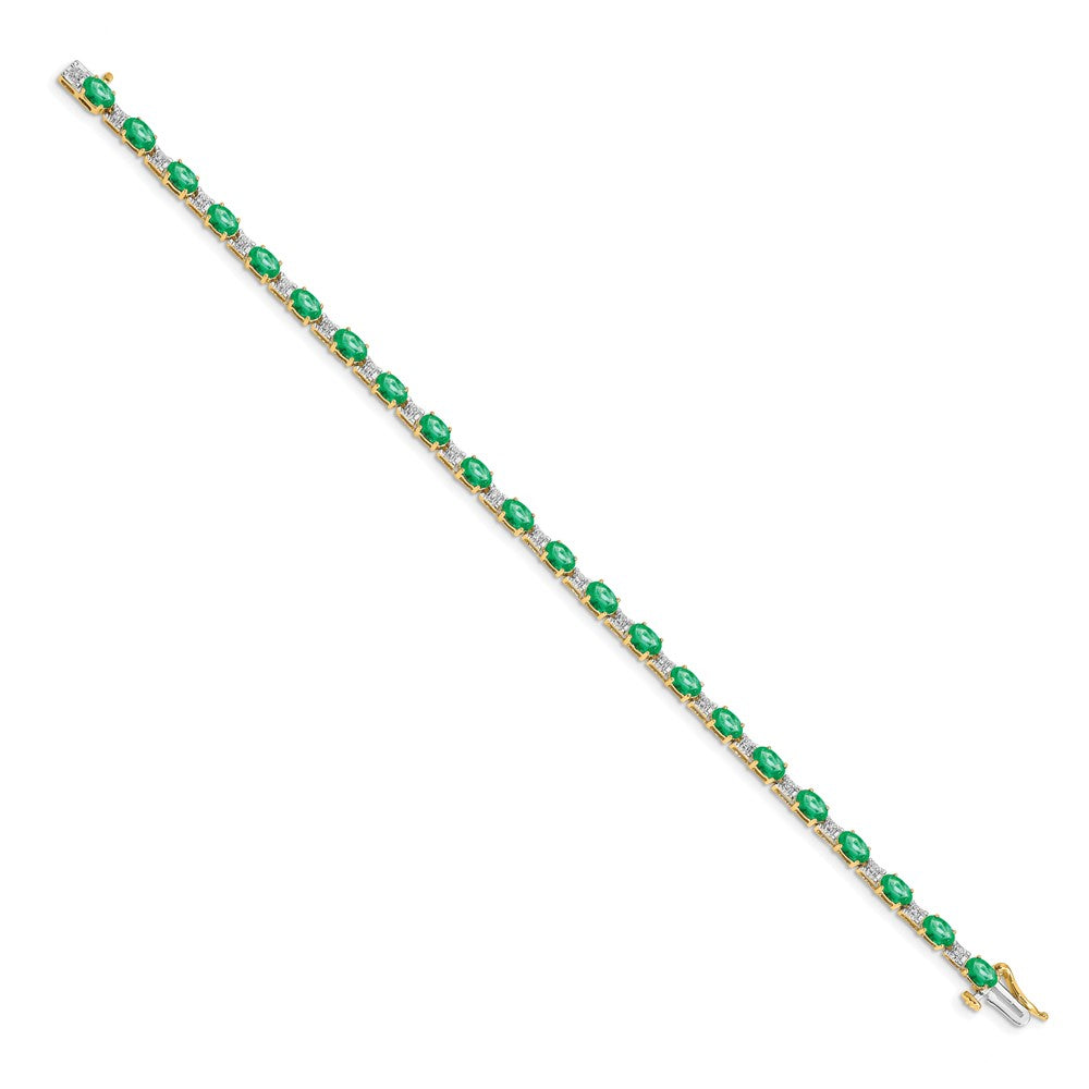 14k Yellow Gold Natural Diamond and Emerald Bracelet