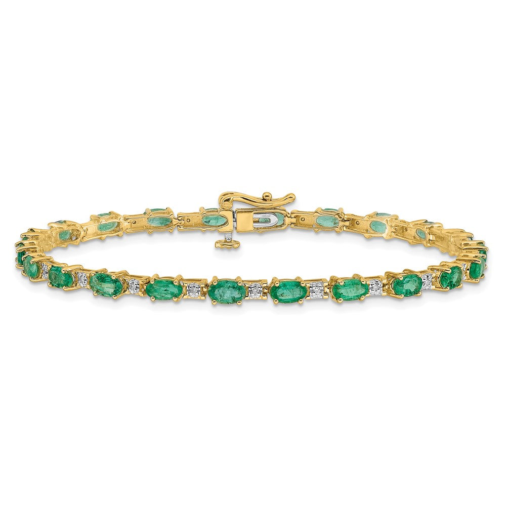 14k Yellow Gold Natural Diamond and Emerald Bracelet
