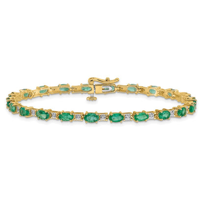 14k Yellow Gold Natural Diamond and Emerald Bracelet