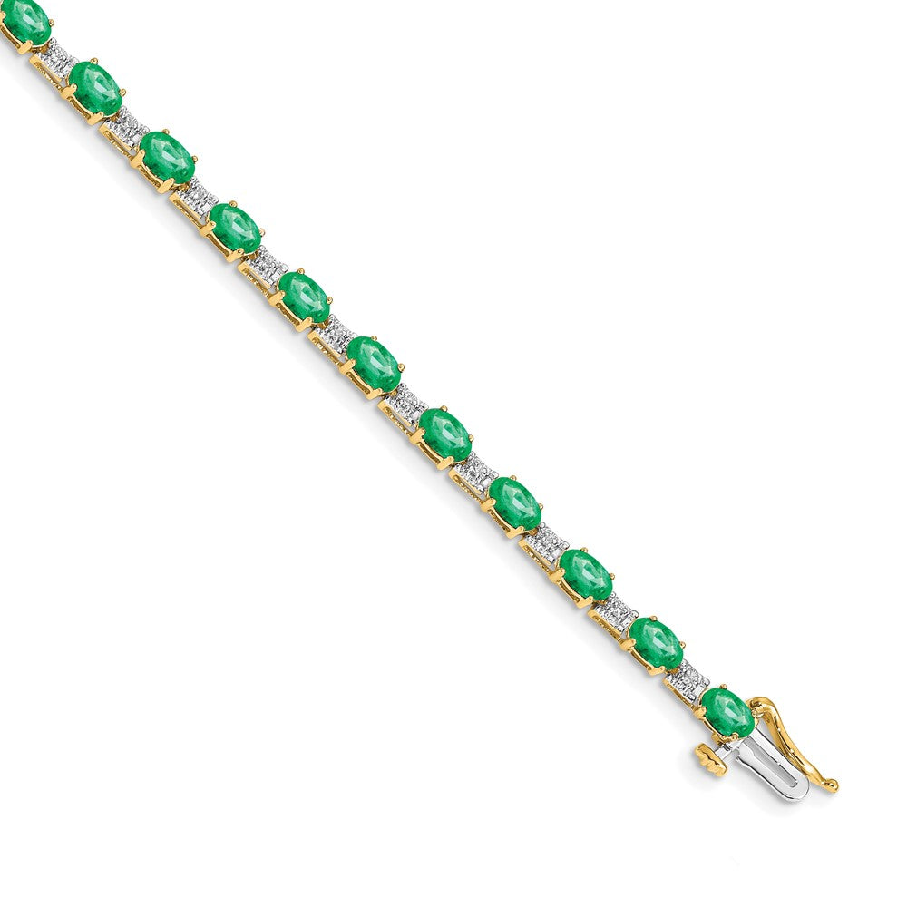14k Yellow Gold Natural Diamond and Emerald Bracelet