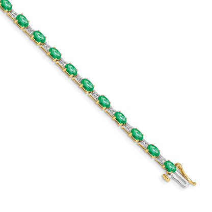 14k Yellow Gold Natural Diamond and Emerald Bracelet