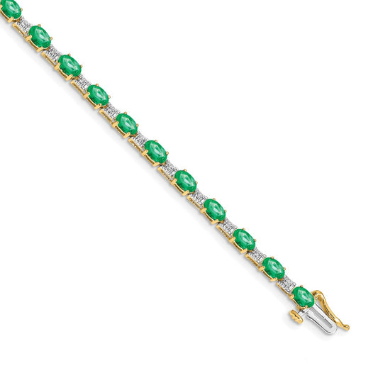 14k Yellow Gold Natural Diamond and Emerald Bracelet