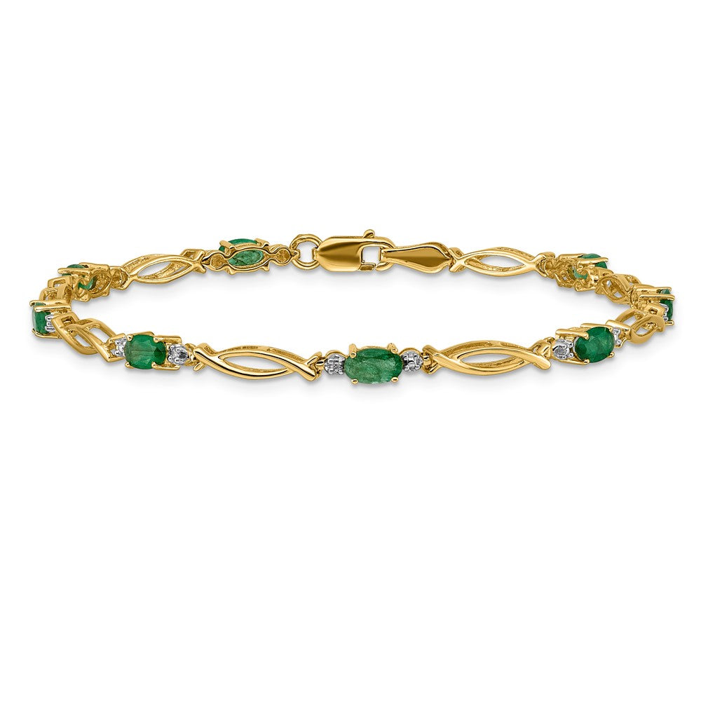 10K Yellow Gold Diamond And Emerald Bracelet