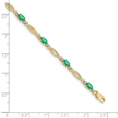 10K Yellow Gold Diamond And Emerald Bracelet