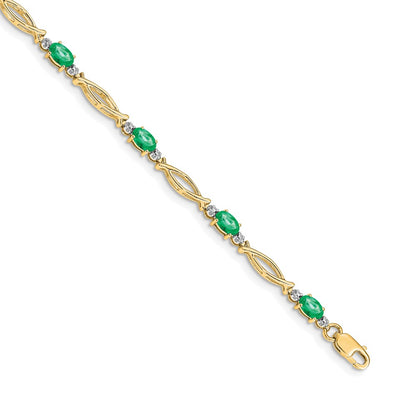 10K Yellow Gold Diamond And Emerald Bracelet