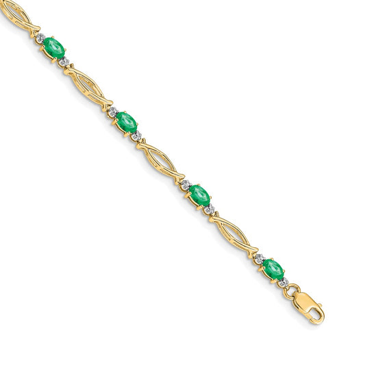 10K Yellow Gold Diamond And Emerald Bracelet
