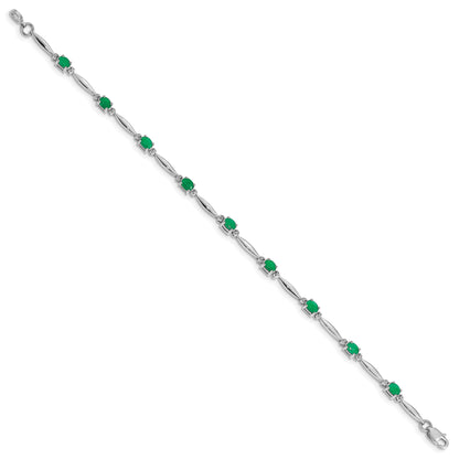 10K White Gold Diamond And Emerald Bracelet