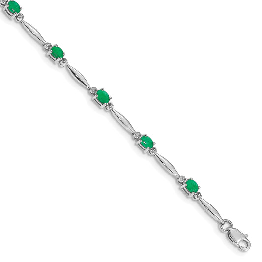 10K White Gold Diamond And Emerald Bracelet