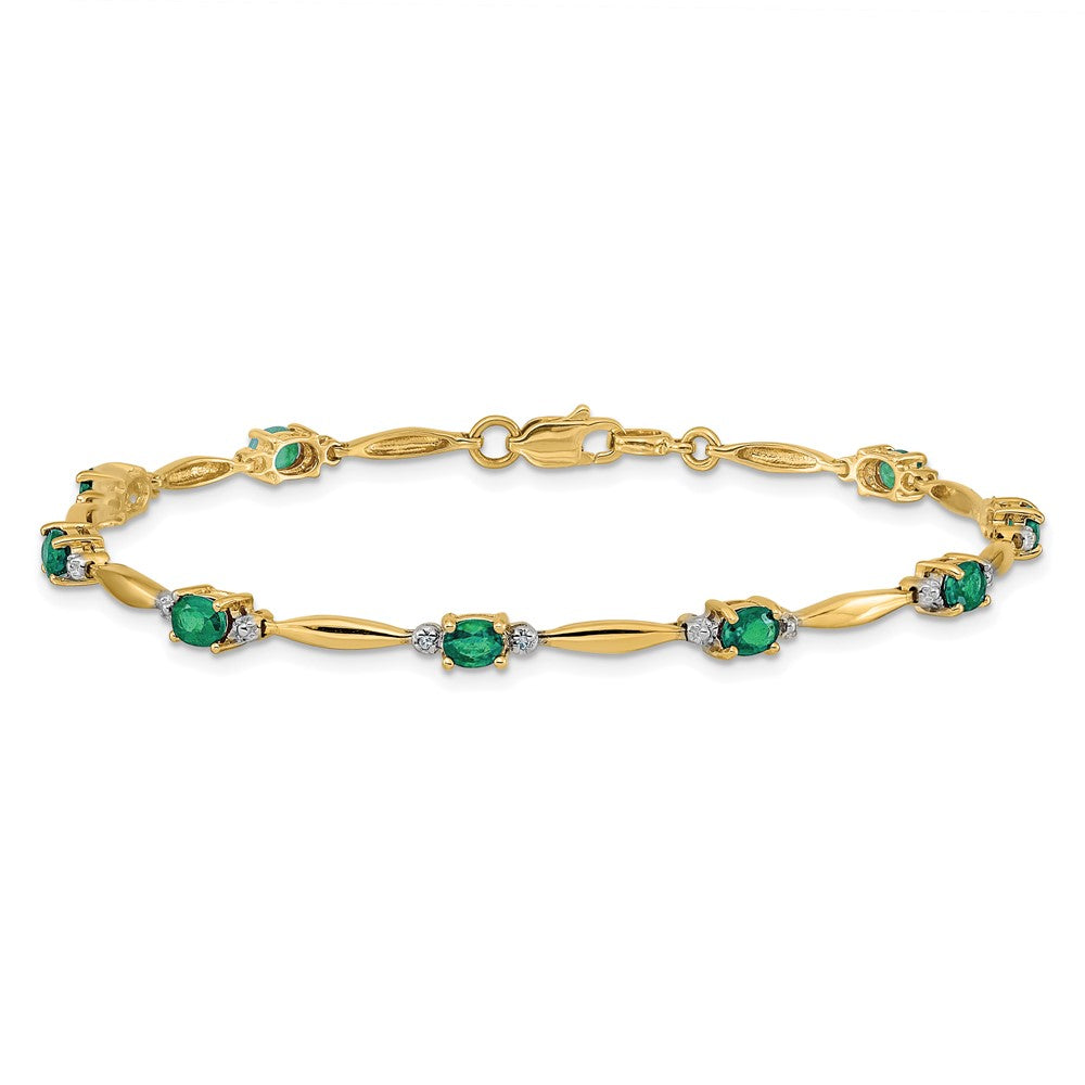 10K Yellow Gold Diamond And Oval Emerald Bracelet