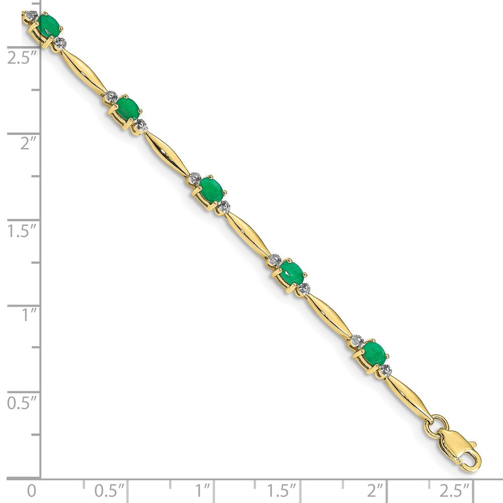 10K Yellow Gold Diamond And Oval Emerald Bracelet