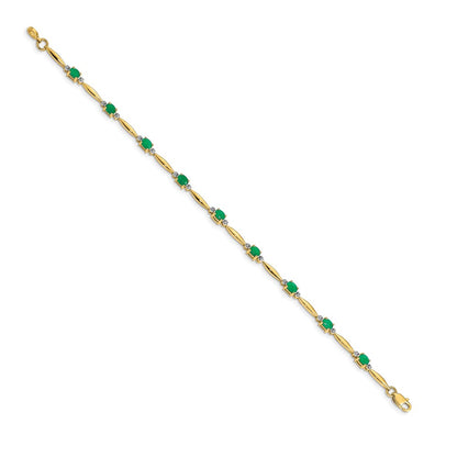 14k Yellow Gold Natural Diamond and Oval Emerald Bracelet