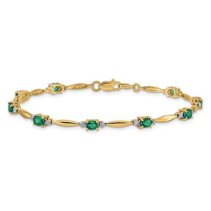 14k Yellow Gold Natural Diamond and Oval Emerald Bracelet