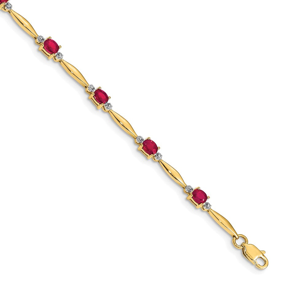10K Yellow Gold Diamond And Oval Ruby Bracelet
