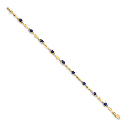 10K Yellow Gold Diamond And Oval Sapphire Bracelet