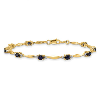 10K Yellow Gold Diamond And Oval Sapphire Bracelet
