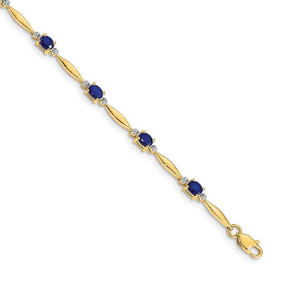 10K Yellow Gold Diamond And Oval Sapphire Bracelet