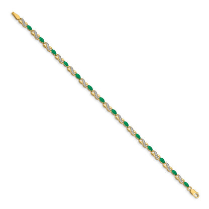 10K Yellow Gold Diamond And Emerald Infinity Bracelet