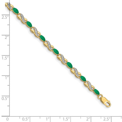 10K Yellow Gold Diamond And Emerald Infinity Bracelet