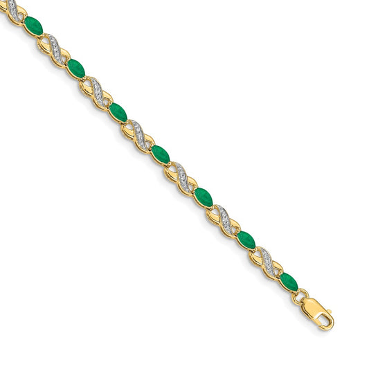 10K Yellow Gold Diamond And Emerald Infinity Bracelet