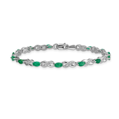 10K White Gold Diamond And Emerald Infinity Bracelet
