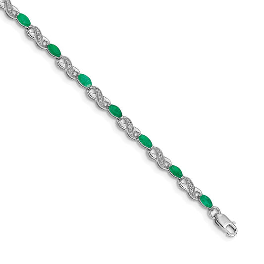 14k White Gold Natural Diamond and Emerald Infinity Bracelet