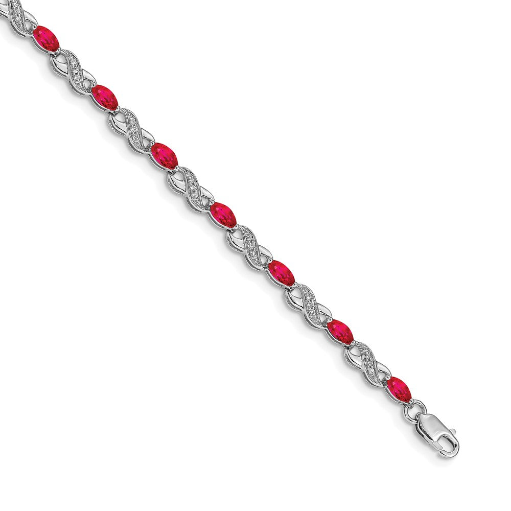 10K White Gold Diamond And Ruby Infinity Bracelet
