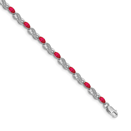 10K White Gold Diamond And Ruby Infinity Bracelet