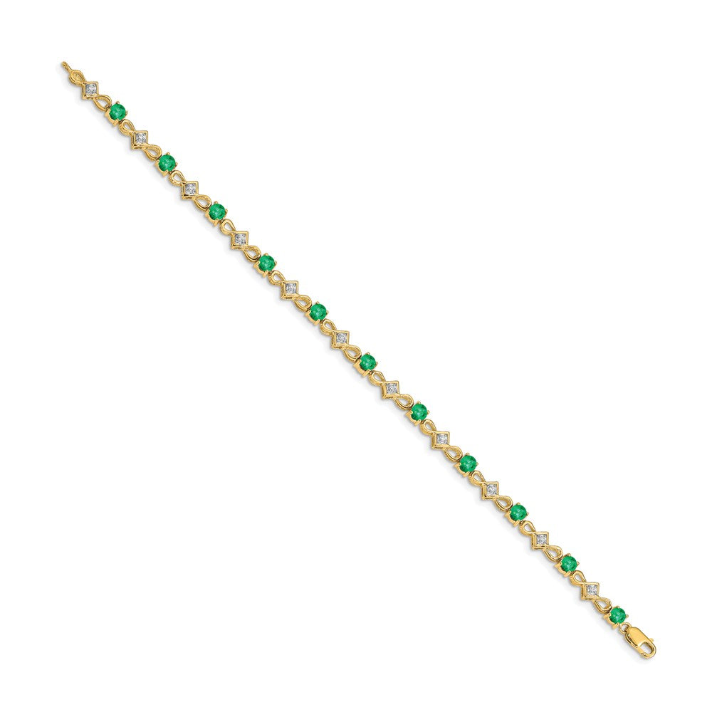 14k Yellow Gold Natural Diamond and Emerald Bracelet