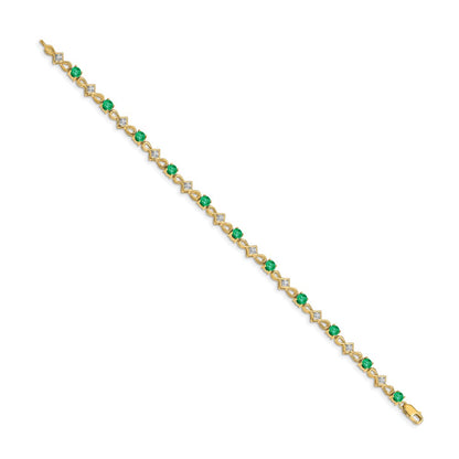 14k Yellow Gold Natural Diamond and Emerald Bracelet