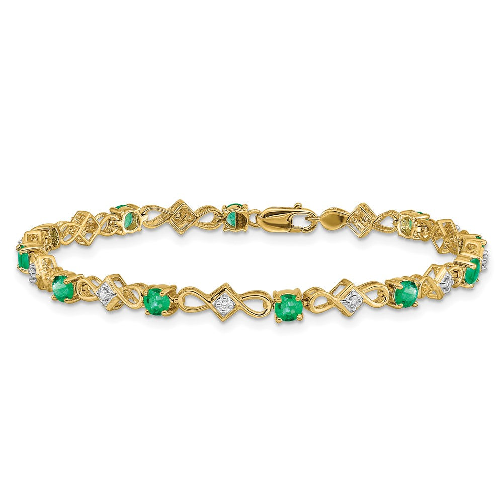 14k Yellow Gold Natural Diamond and Emerald Bracelet