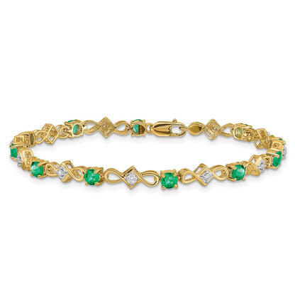 14k Yellow Gold Natural Diamond and Emerald Bracelet