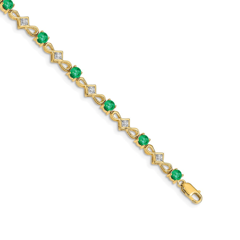 14k Yellow Gold Natural Diamond and Emerald Bracelet