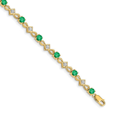 14k Yellow Gold Natural Diamond and Emerald Bracelet